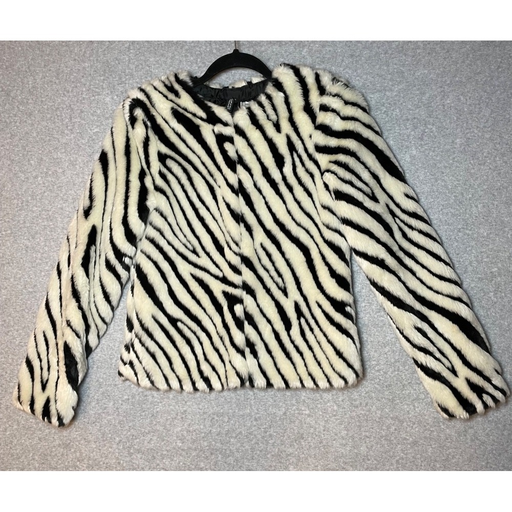 H&M Divided Coat Womens 4 Faux Fur Zebra Print Mob Wife